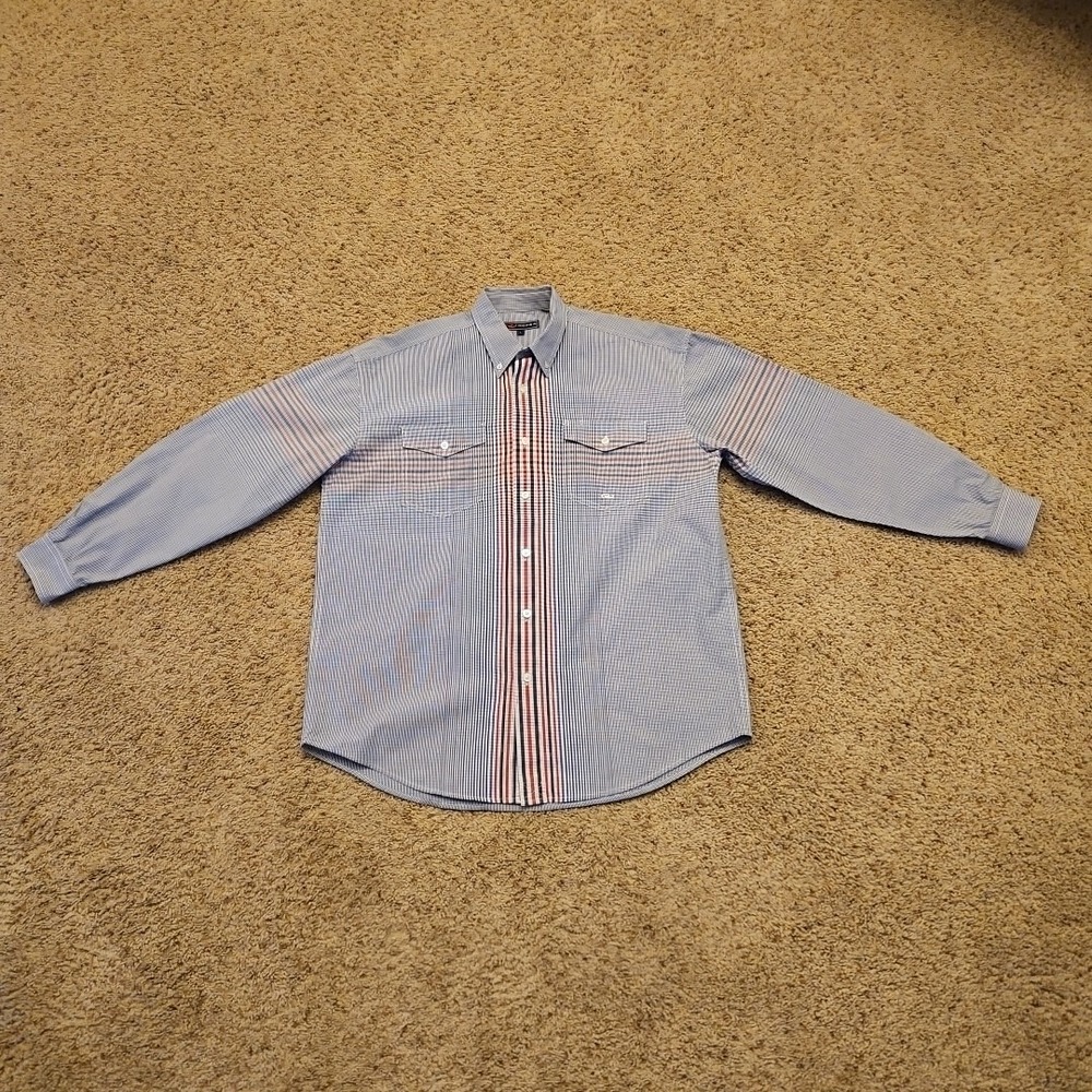 Roper Shirt Mens Large Patriotic Western Red White Blue Check Long Sleeve